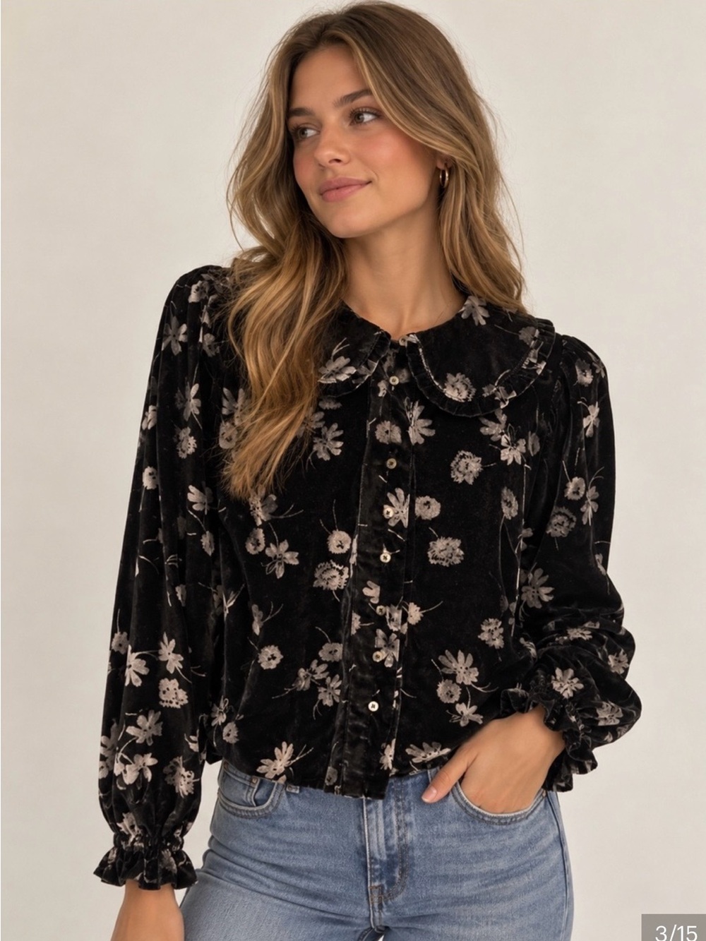 Keira cotton button front blouse by Pilcro. Long sleeve velvet edition NWT. XS - Picture 3 of 7